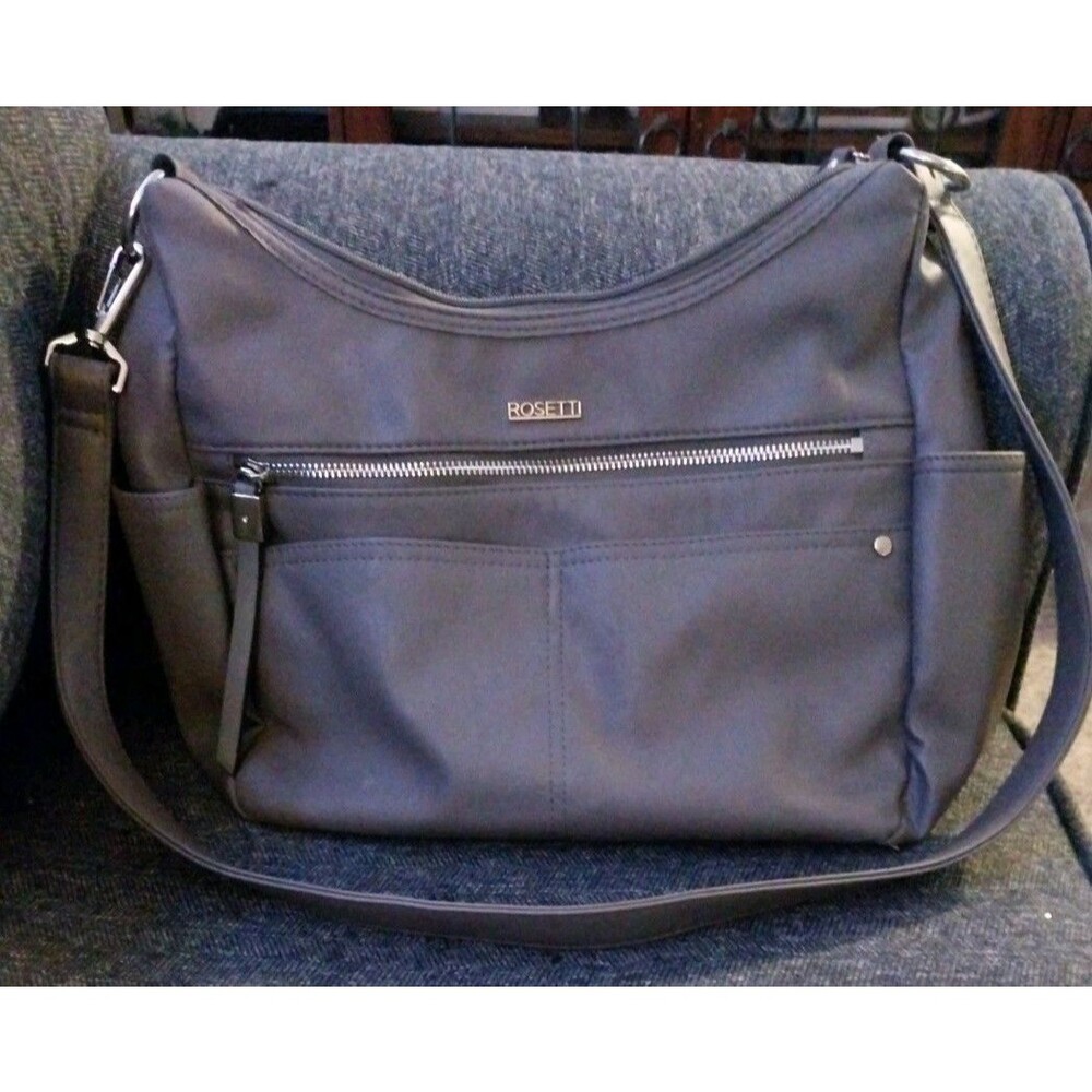 Rosetti Gray Faux Leather Shoulder Bag Medium Double Handle Pocket Purse Classic